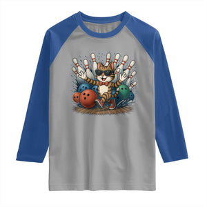Funny Bowler Gift Raglan Shirt Bowling Cat With Sunglasses TS12 Sport Gray Royal Print Your Wear