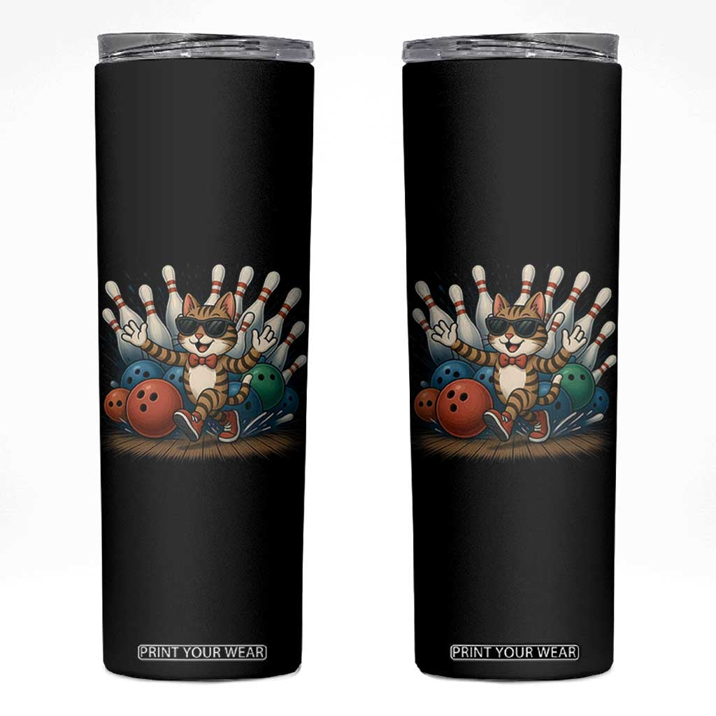 Funny Bowler Gift Skinny Tumbler Bowling Cat With Sunglasses TS12 Black Print Your Wear