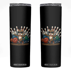 Funny Bowler Gift Skinny Tumbler Bowling Cat With Sunglasses TS12 Black Print Your Wear