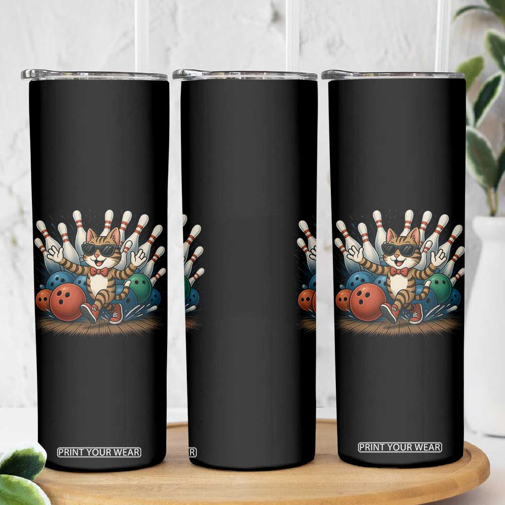Funny Bowler Gift Skinny Tumbler Bowling Cat With Sunglasses TS12 Print Your Wear