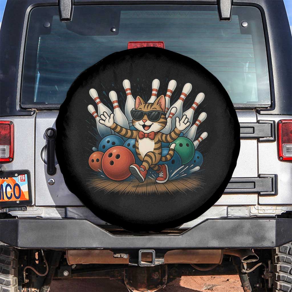 Funny Bowler Gift Spare Tire Cover Bowling Cat With Sunglasses TS12 No hole Black Print Your Wear