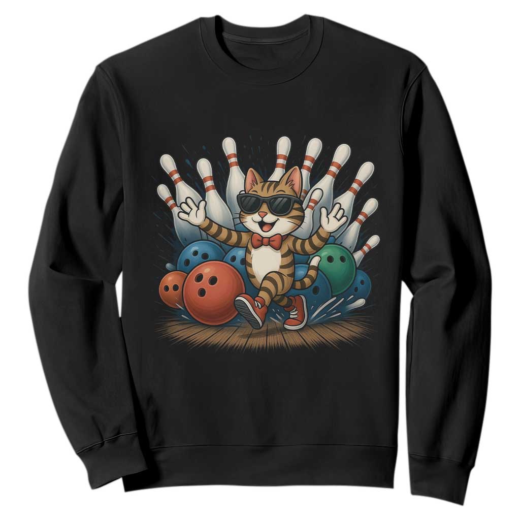 Funny Bowler Gift Sweatshirt Bowling Cat With Sunglasses TS12 Black Print Your Wear