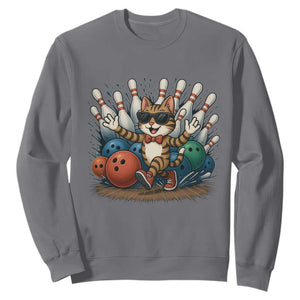 Funny Bowler Gift Sweatshirt Bowling Cat With Sunglasses TS12 Charcoal Print Your Wear