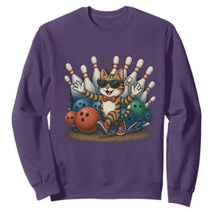Funny Bowler Gift Sweatshirt Bowling Cat With Sunglasses TS12 Purple Print Your Wear