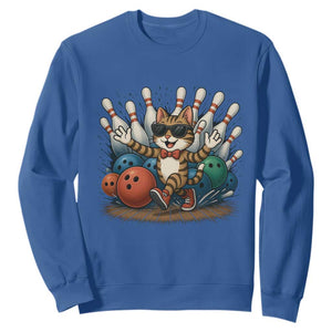 Funny Bowler Gift Sweatshirt Bowling Cat With Sunglasses TS12 Royal Blue Print Your Wear