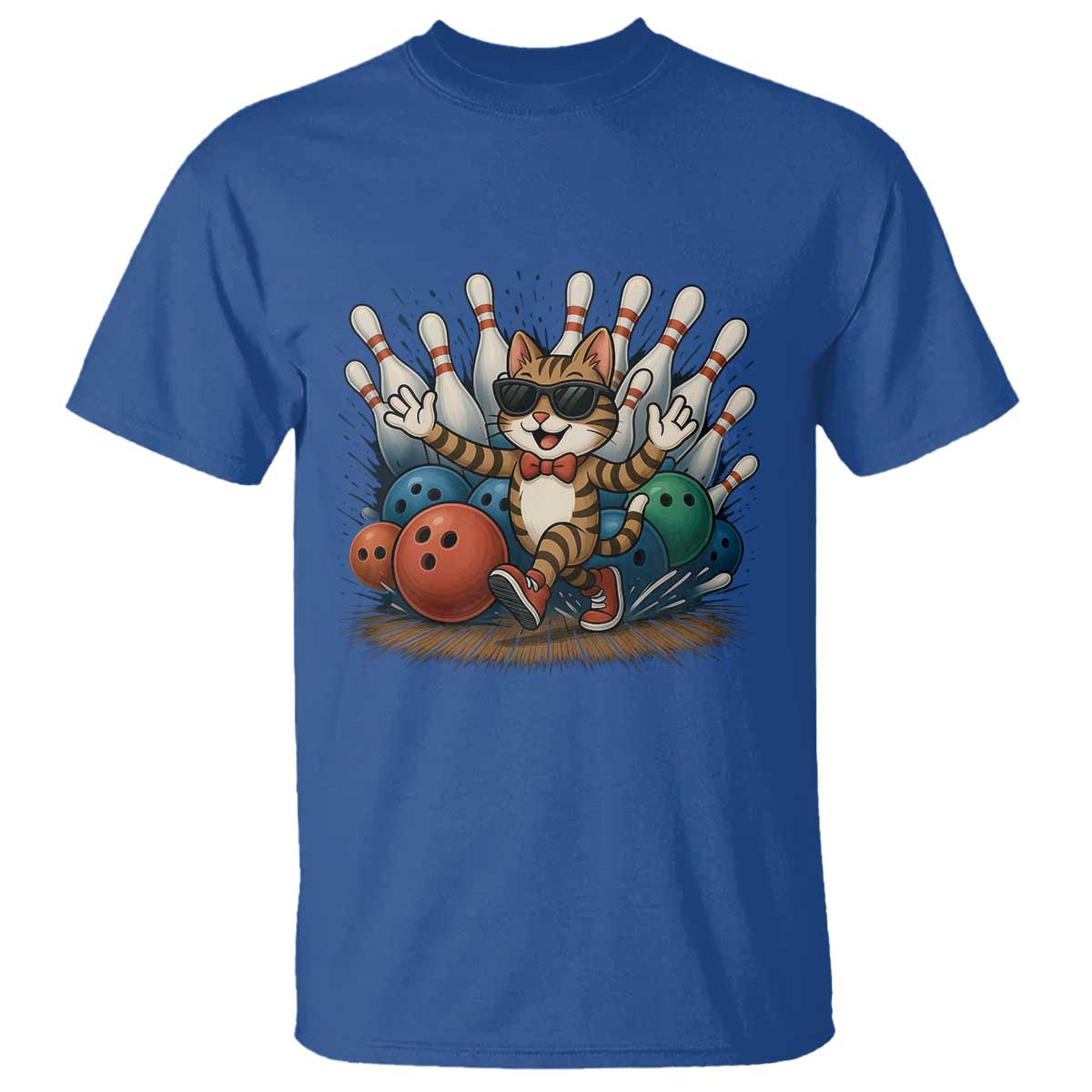 Funny Bowler Gift T Shirt Bowling Cat With Sunglasses TS12 Royal Blue Print Your Wear