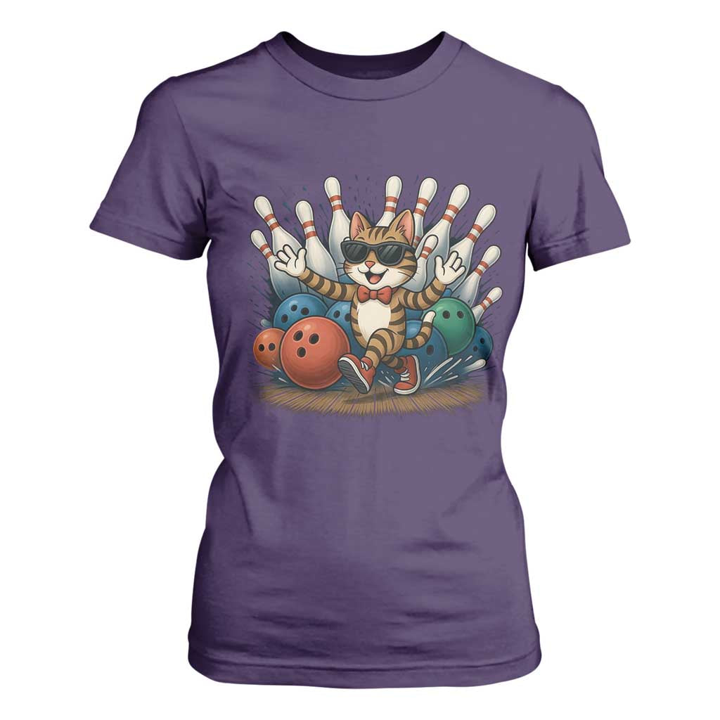 Funny Bowler Gift T Shirt For Women Bowling Cat With Sunglasses TS12 Purple Print Your Wear