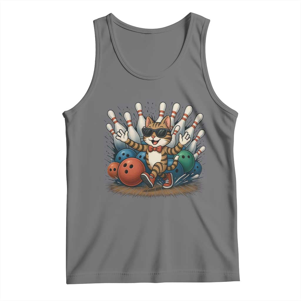 Funny Bowler Gift Tank Top Bowling Cat With Sunglasses TS12 Black Heather Print Your Wear