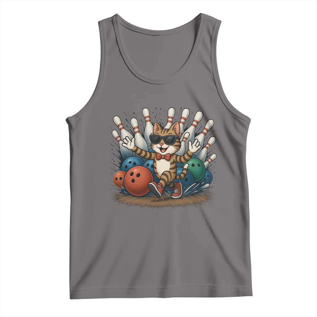 Funny Bowler Gift Tank Top Bowling Cat With Sunglasses TS12 Deep Heather Print Your Wear