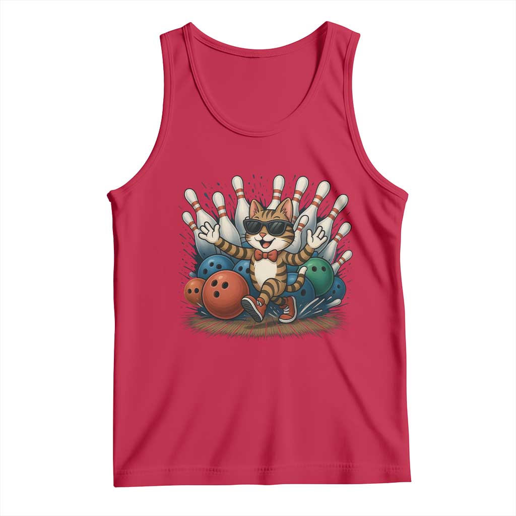 Funny Bowler Gift Tank Top Bowling Cat With Sunglasses TS12 Red Print Your Wear
