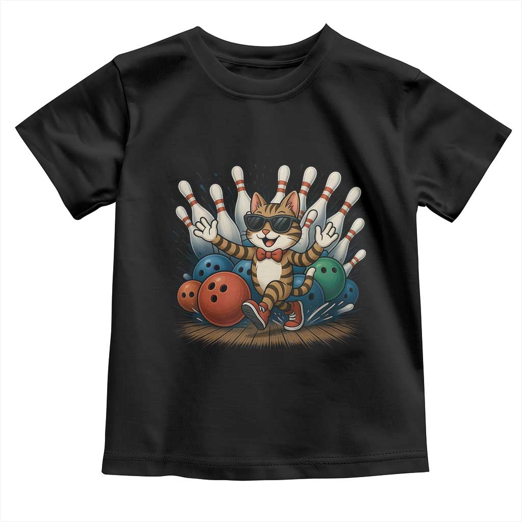 Funny Bowler Gift Toddler T Shirt Bowling Cat With Sunglasses TS12 Black Print Your Wear