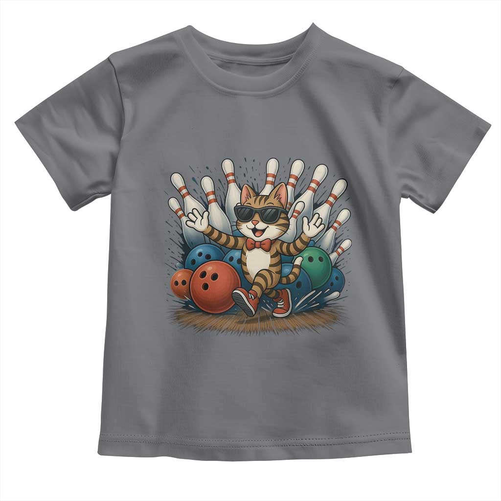 Funny Bowler Gift Toddler T Shirt Bowling Cat With Sunglasses TS12 Charcoal Print Your Wear