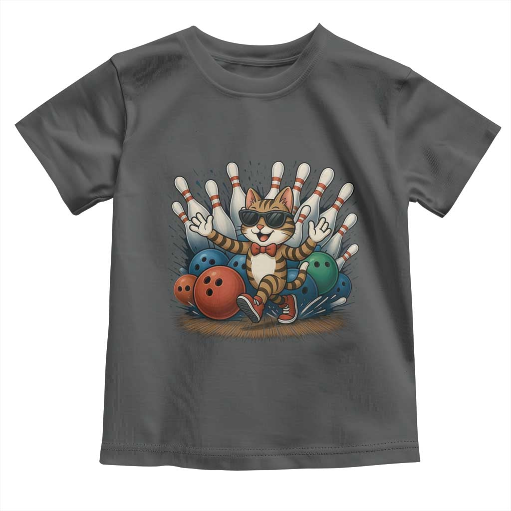 Funny Bowler Gift Toddler T Shirt Bowling Cat With Sunglasses TS12 Dark Heather Print Your Wear