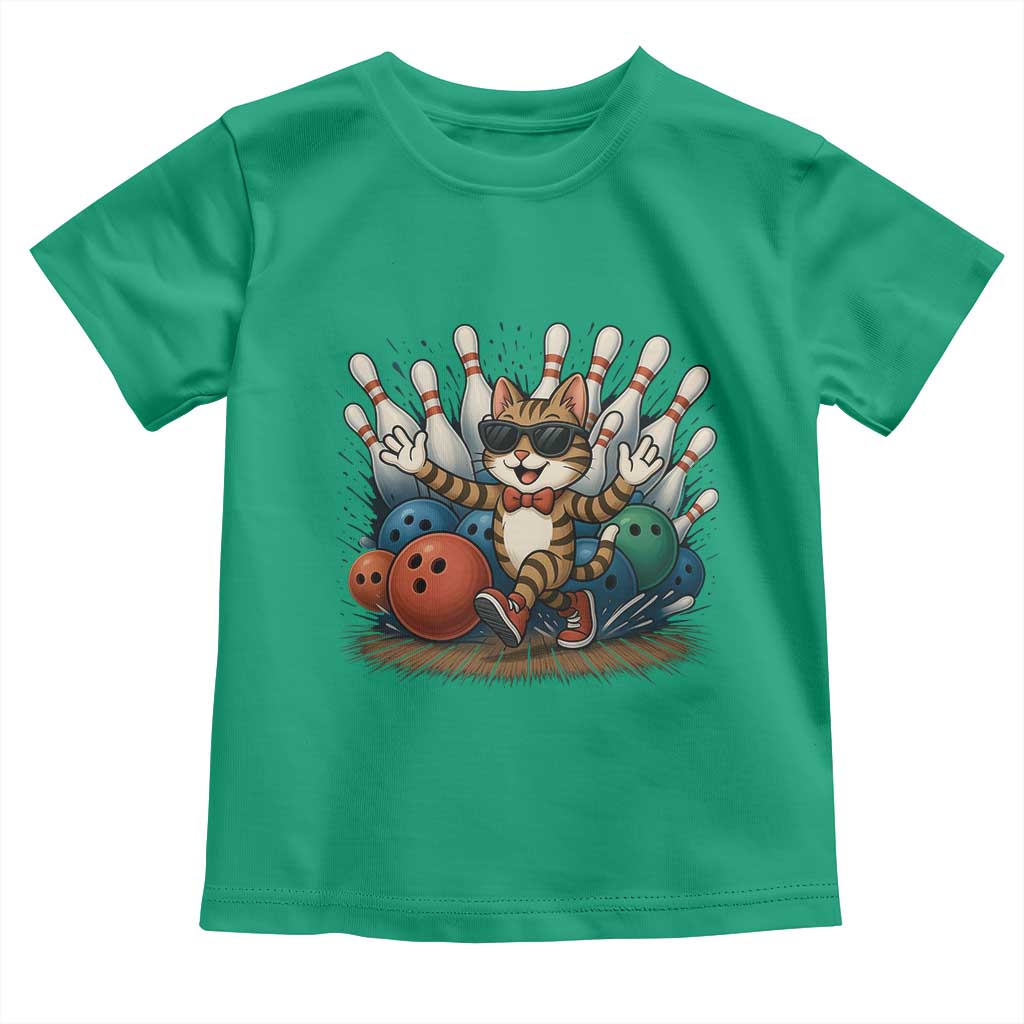 Funny Bowler Gift Toddler T Shirt Bowling Cat With Sunglasses TS12 Irish Green Print Your Wear