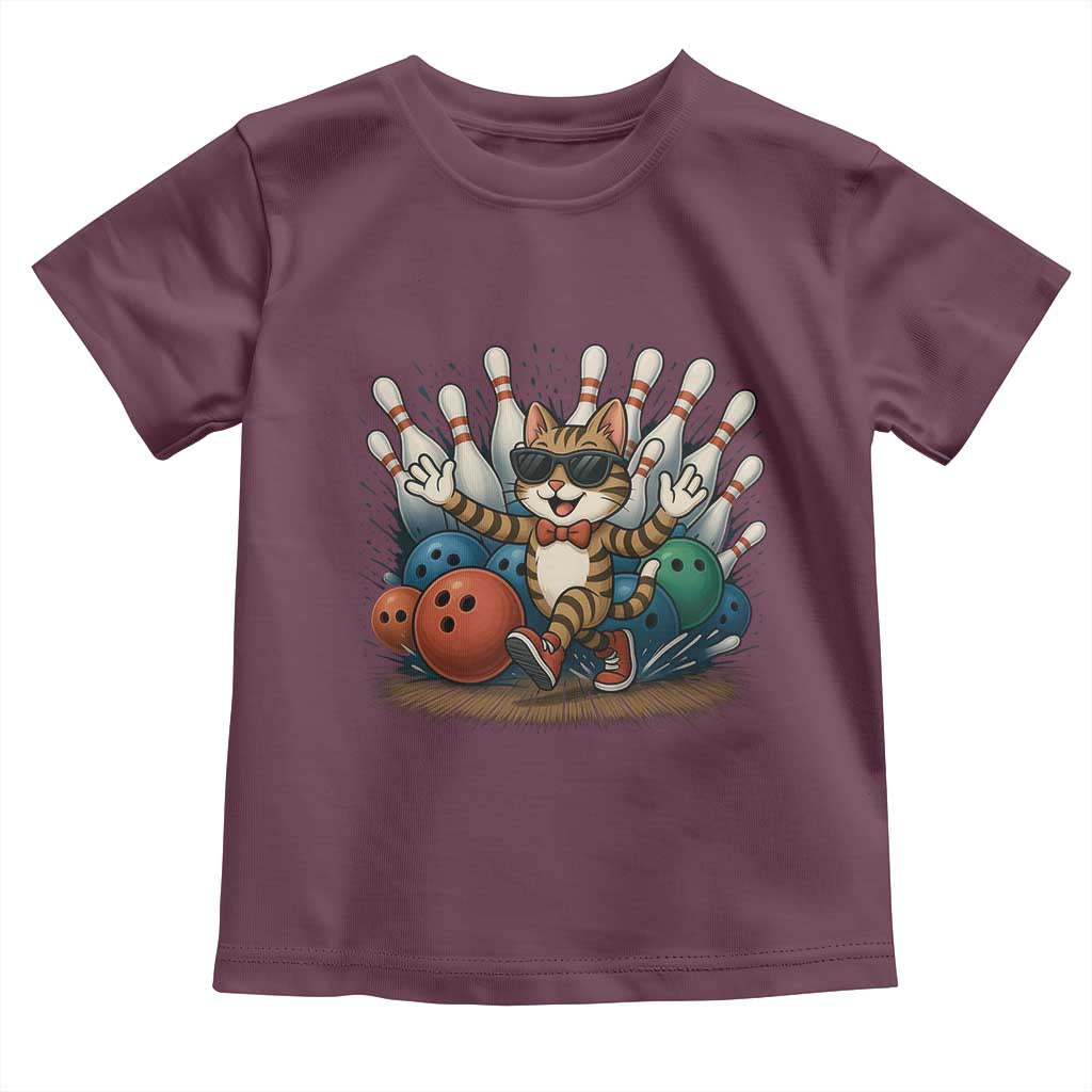 Funny Bowler Gift Toddler T Shirt Bowling Cat With Sunglasses TS12 Maroon Print Your Wear