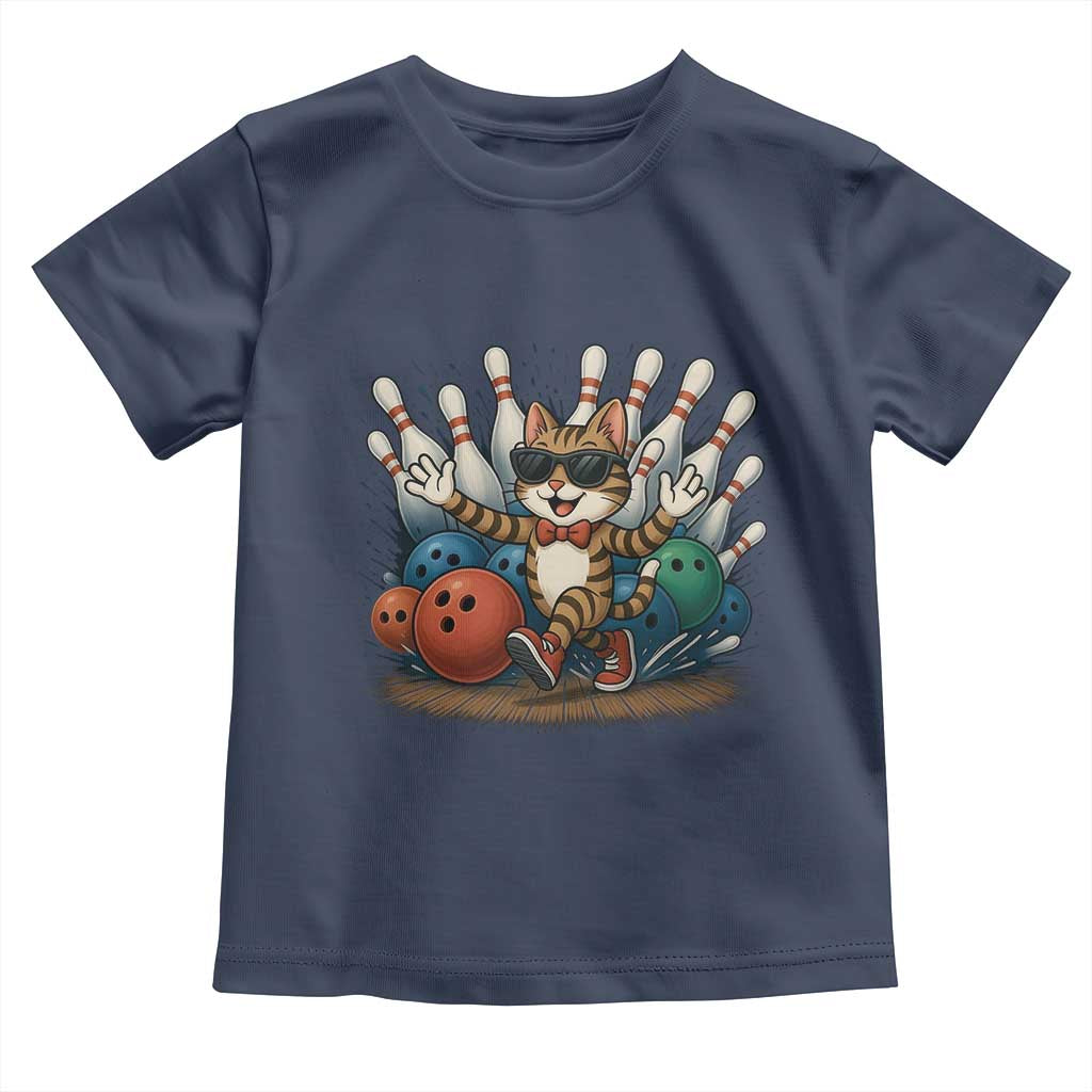 Funny Bowler Gift Toddler T Shirt Bowling Cat With Sunglasses TS12 Navy Print Your Wear