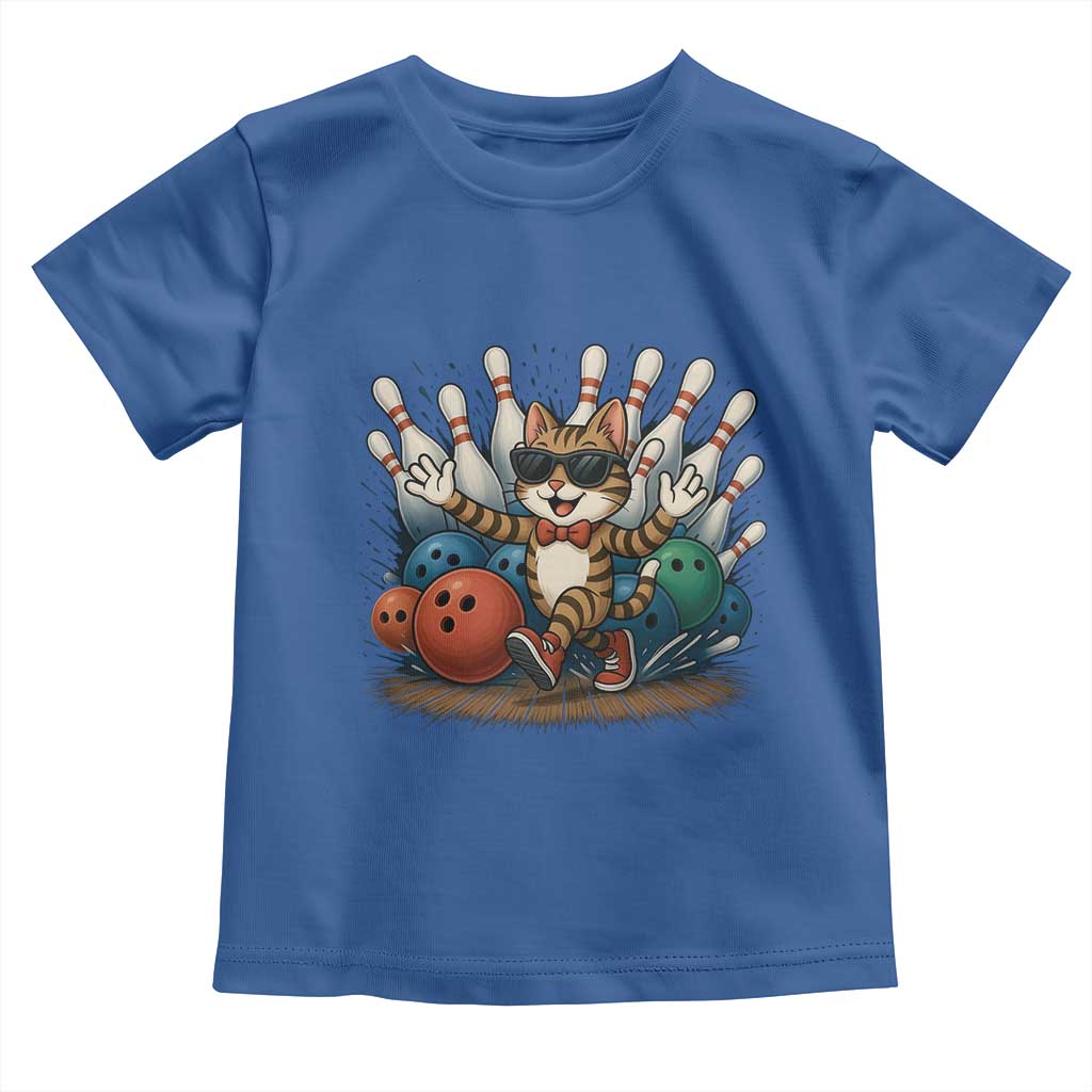 Funny Bowler Gift Toddler T Shirt Bowling Cat With Sunglasses TS12 Royal Blue Print Your Wear