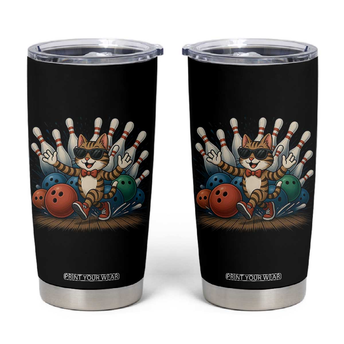 Funny Bowler Gift Tumbler Cup Bowling Cat With Sunglasses TS12 Black Print Your Wear
