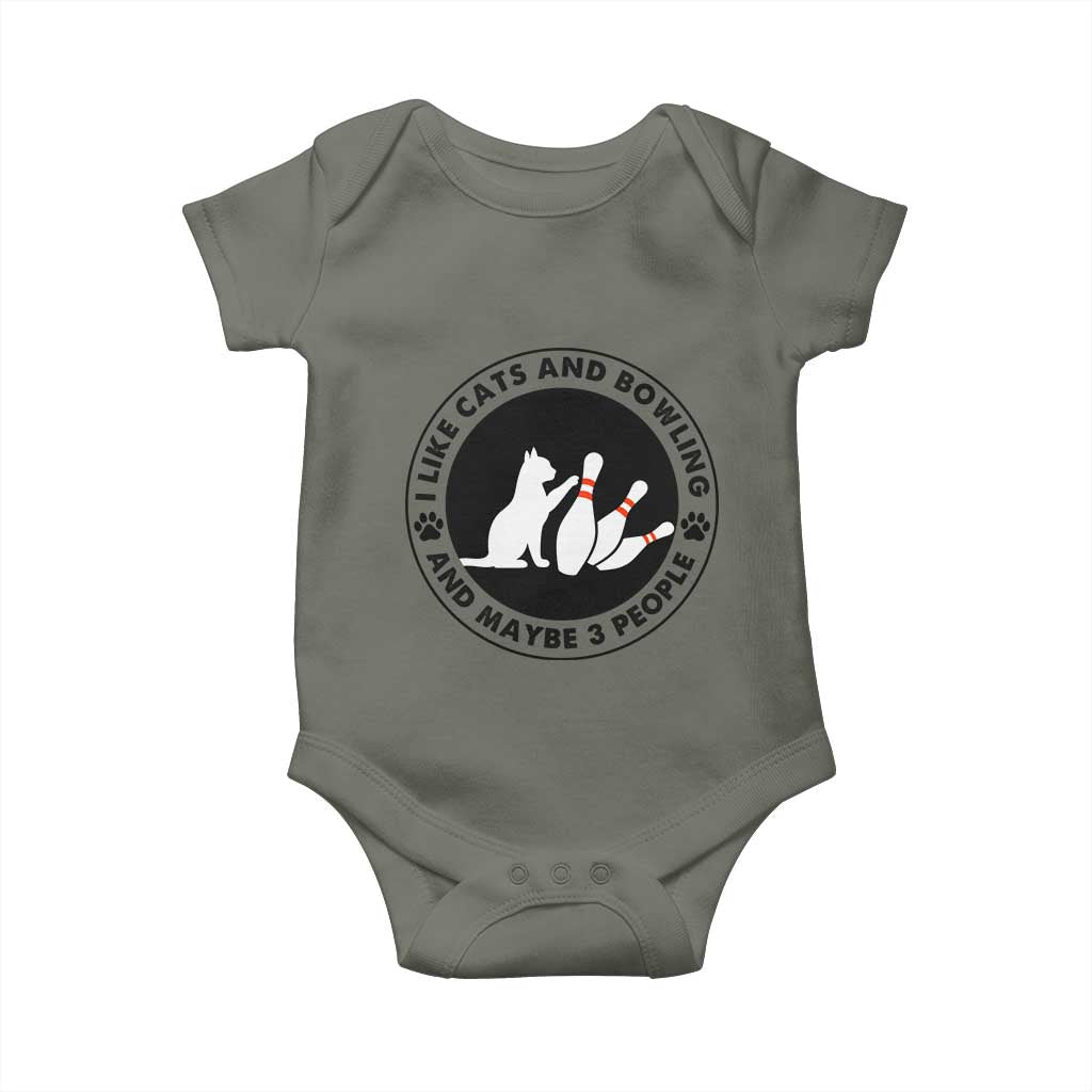 I Like Cats And Bowling And Maybe 3 People Baby Onesie Funny Cat Lovers TS12 Military Green Print Your Wear
