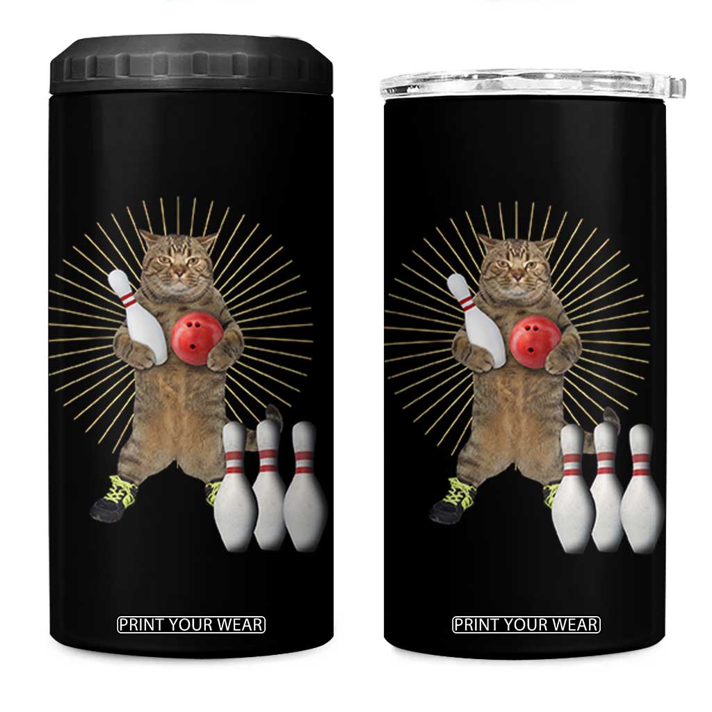 Funny Cat Bowling Meme 4 in 1 Can Cooler Tumbler Gift For Bowlers TS12 One Size: 16 oz Black Print Your Wear