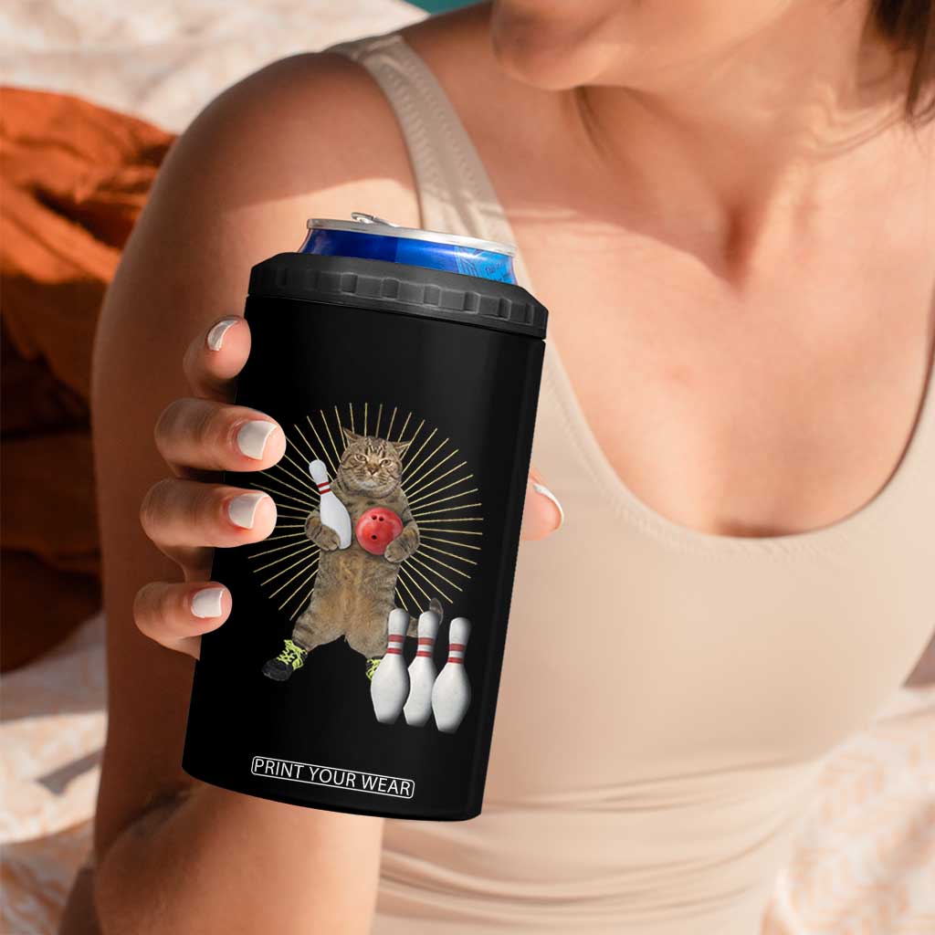 Funny Cat Bowling Meme 4 in 1 Can Cooler Tumbler Gift For Bowlers TS12 Print Your Wear