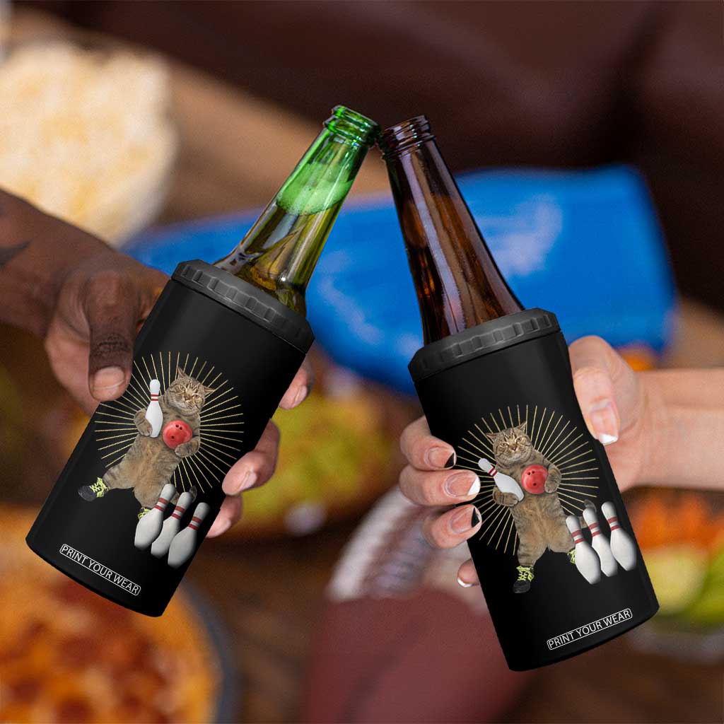 Funny Cat Bowling Meme 4 in 1 Can Cooler Tumbler Gift For Bowlers TS12 Print Your Wear