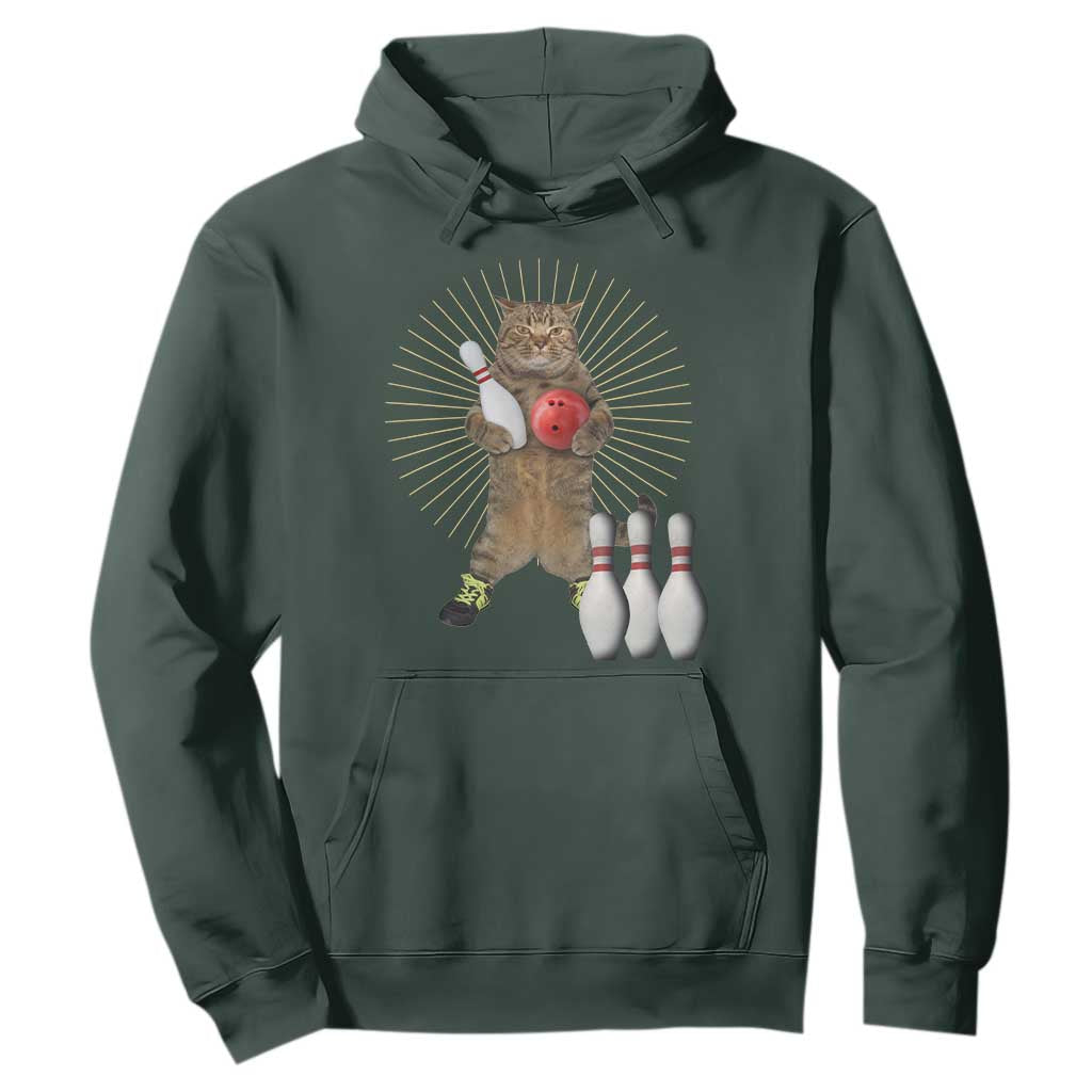 Funny Cat Bowling Meme Hoodie Gift For Bowlers TS12 Dark Forest Green Print Your Wear