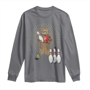 Funny Cat Bowling Meme Long Sleeve Shirt Gift For Bowlers TS12 Charcoal Print Your Wear