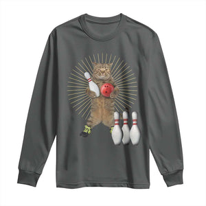 Funny Cat Bowling Meme Long Sleeve Shirt Gift For Bowlers TS12 Dark Heather Print Your Wear