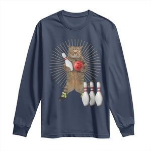 Funny Cat Bowling Meme Long Sleeve Shirt Gift For Bowlers TS12 Navy Print Your Wear