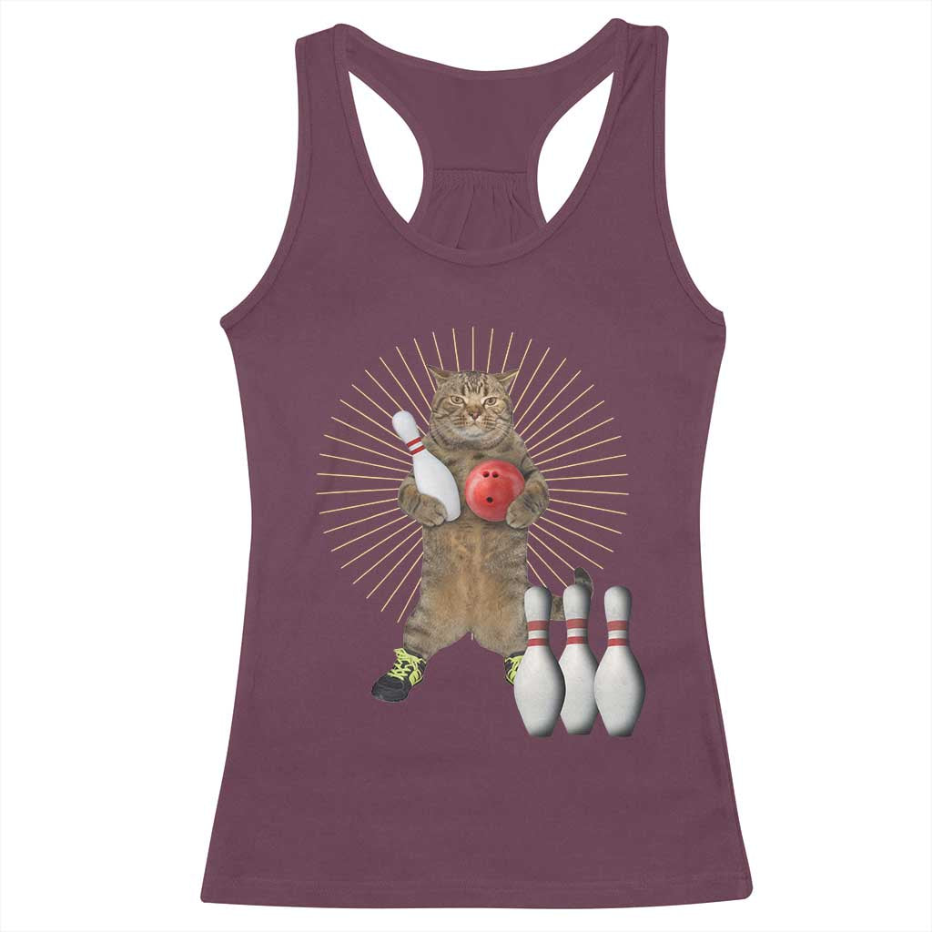 Funny Cat Bowling Meme Racerback Tank Top Gift For Bowlers TS12 Maroon Print Your Wear