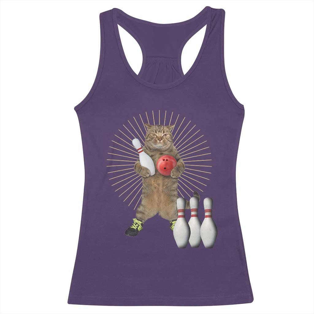 Funny Cat Bowling Meme Racerback Tank Top Gift For Bowlers TS12 Purple Print Your Wear