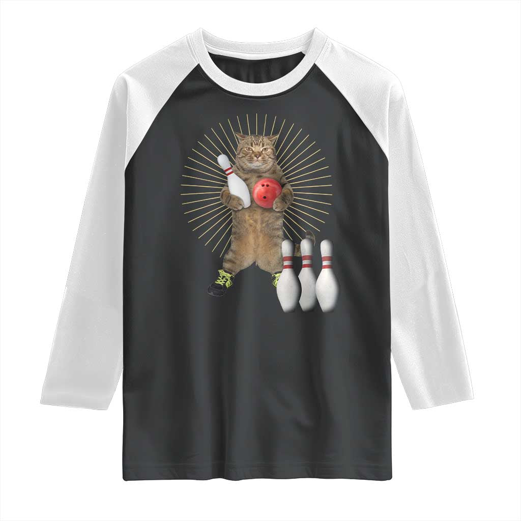 Funny Cat Bowling Meme Raglan Shirt Gift For Bowlers TS12 Black White Print Your Wear