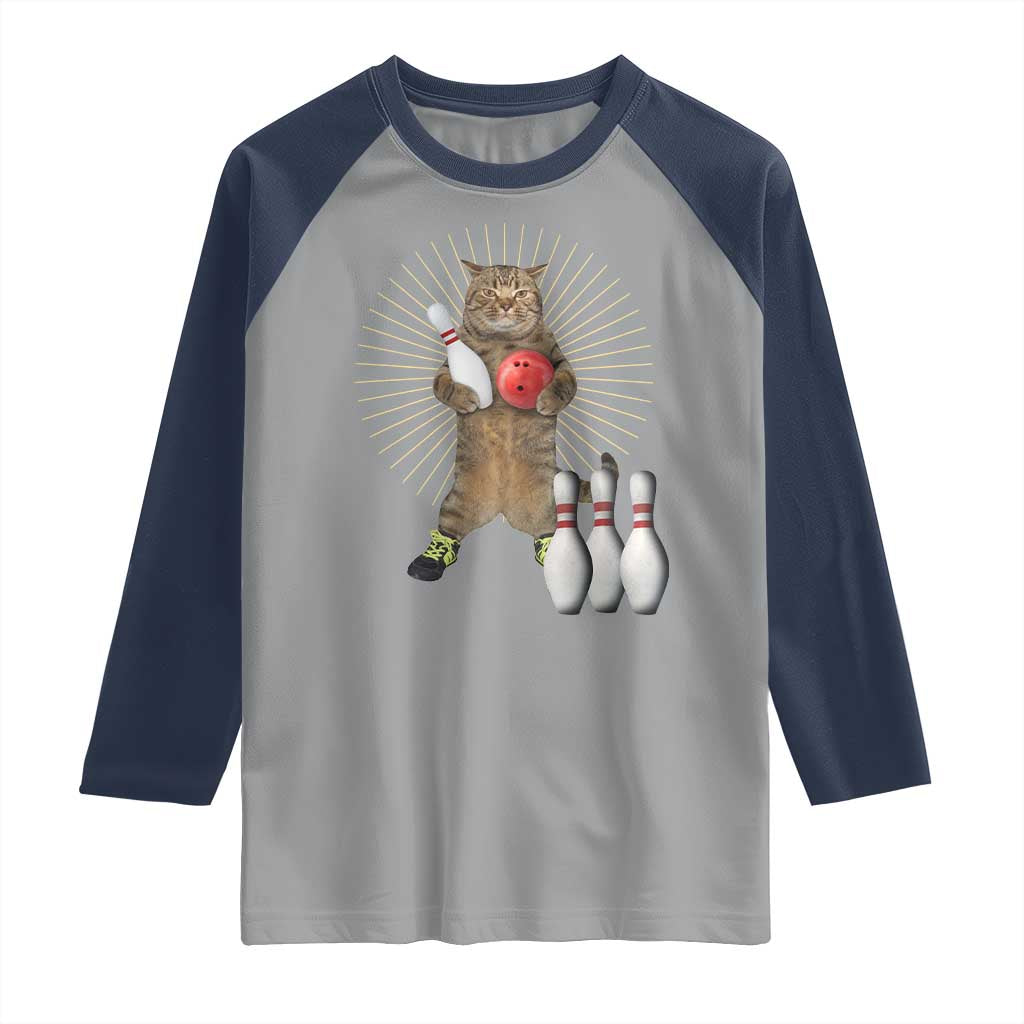 Funny Cat Bowling Meme Raglan Shirt Gift For Bowlers TS12 Sport Gray Navy Print Your Wear