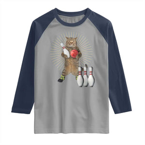 Funny Cat Bowling Meme Raglan Shirt Gift For Bowlers TS12 Sport Gray Navy Print Your Wear
