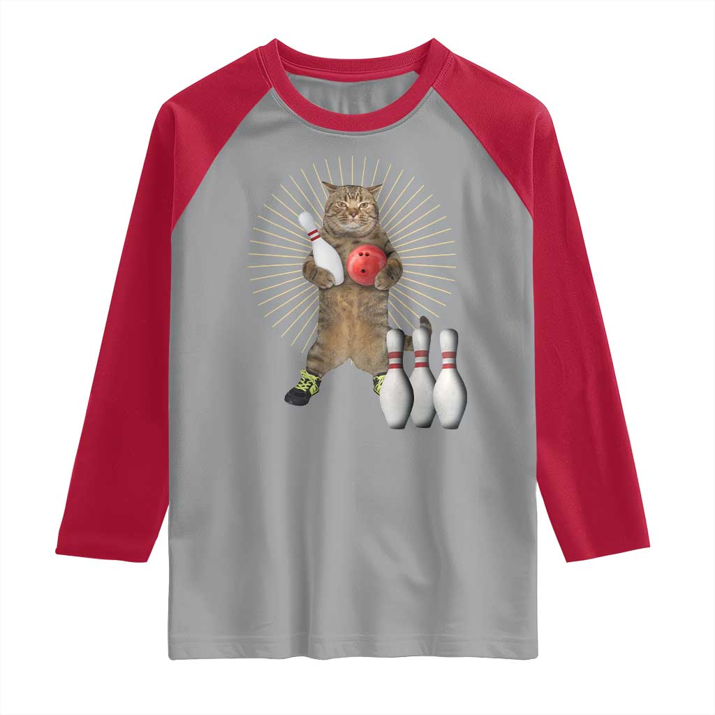 Funny Cat Bowling Meme Raglan Shirt Gift For Bowlers TS12 Sport Gray Red Print Your Wear