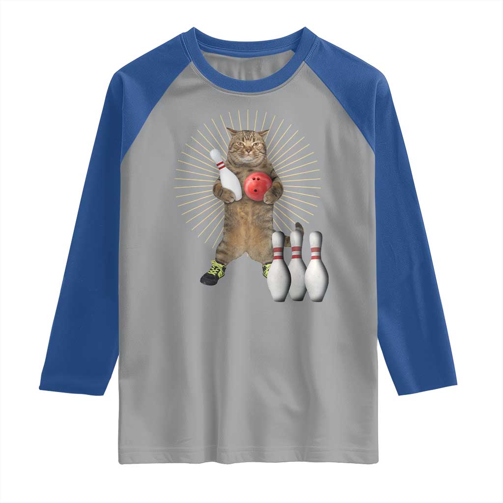 Funny Cat Bowling Meme Raglan Shirt Gift For Bowlers TS12 Sport Gray Royal Print Your Wear