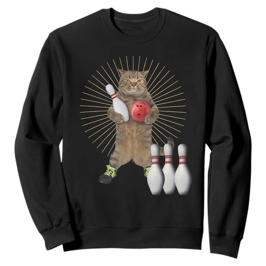 Funny Cat Bowling Meme Sweatshirt Gift For Bowlers TS12 Black Print Your Wear