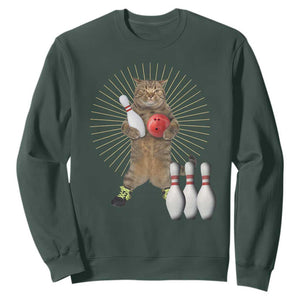 Funny Cat Bowling Meme Sweatshirt Gift For Bowlers TS12 Dark Forest Green Print Your Wear