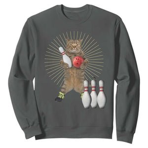 Funny Cat Bowling Meme Sweatshirt Gift For Bowlers TS12 Dark Heather Print Your Wear