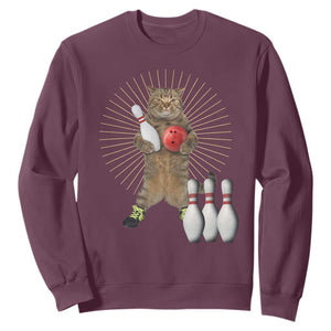 Funny Cat Bowling Meme Sweatshirt Gift For Bowlers TS12 Maroon Print Your Wear