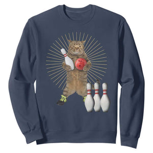 Funny Cat Bowling Meme Sweatshirt Gift For Bowlers TS12 Navy Print Your Wear