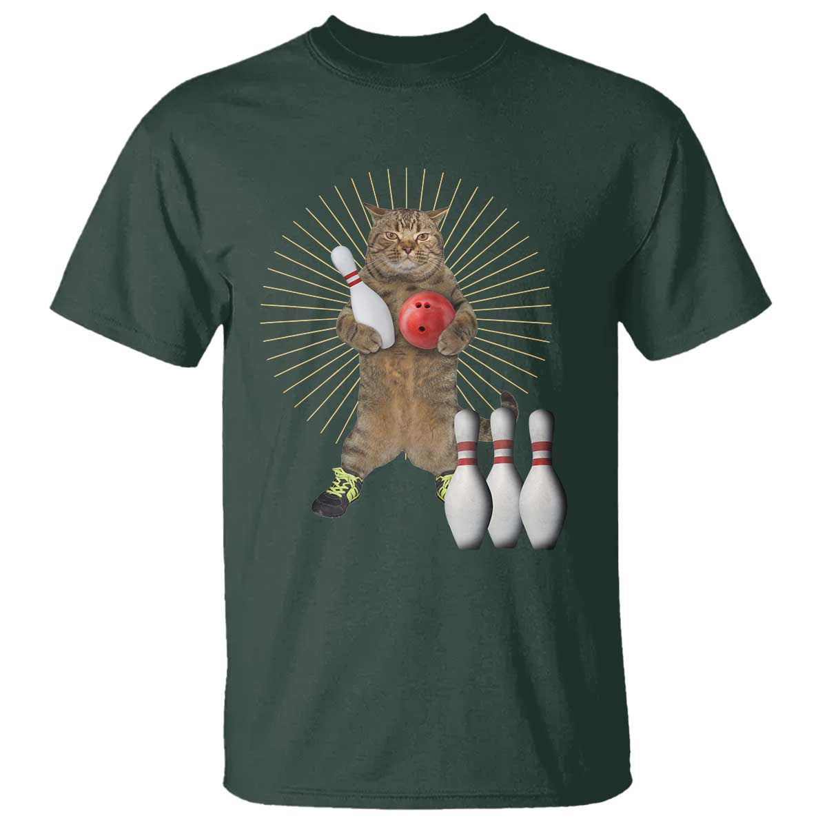 Funny Cat Bowling Meme T Shirt Gift For Bowlers TS12 Dark Forest Green Print Your Wear
