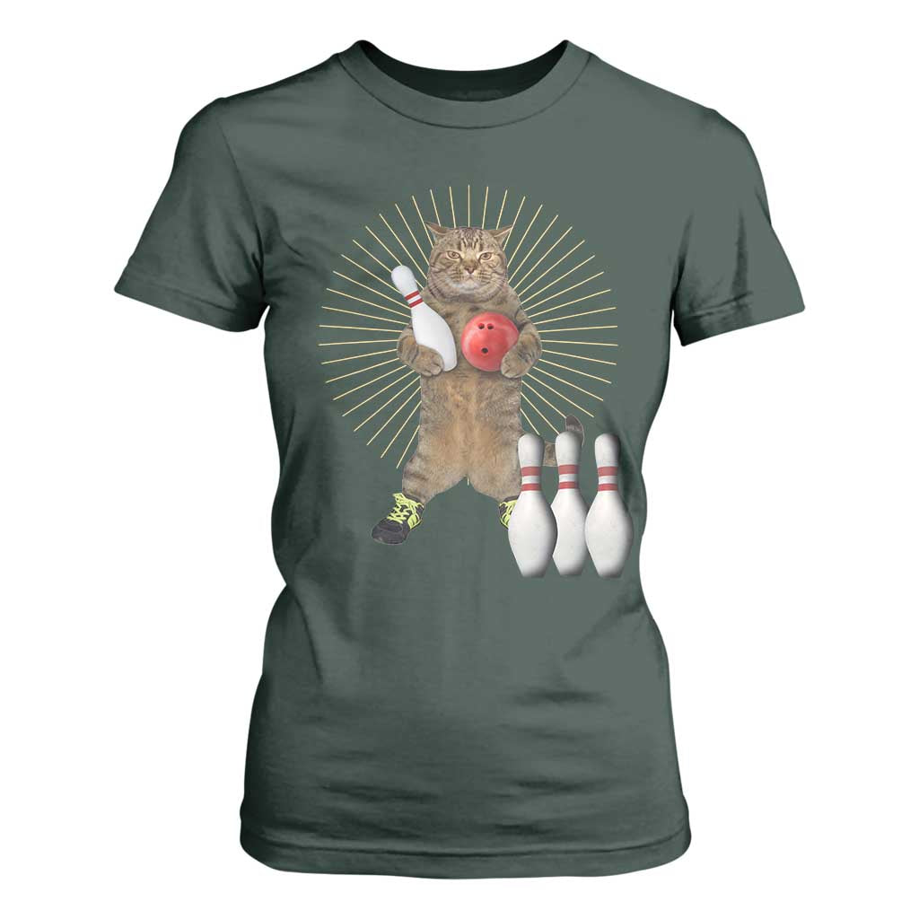 Funny Cat Bowling Meme T Shirt For Women Gift For Bowlers TS12 Dark Forest Green Print Your Wear