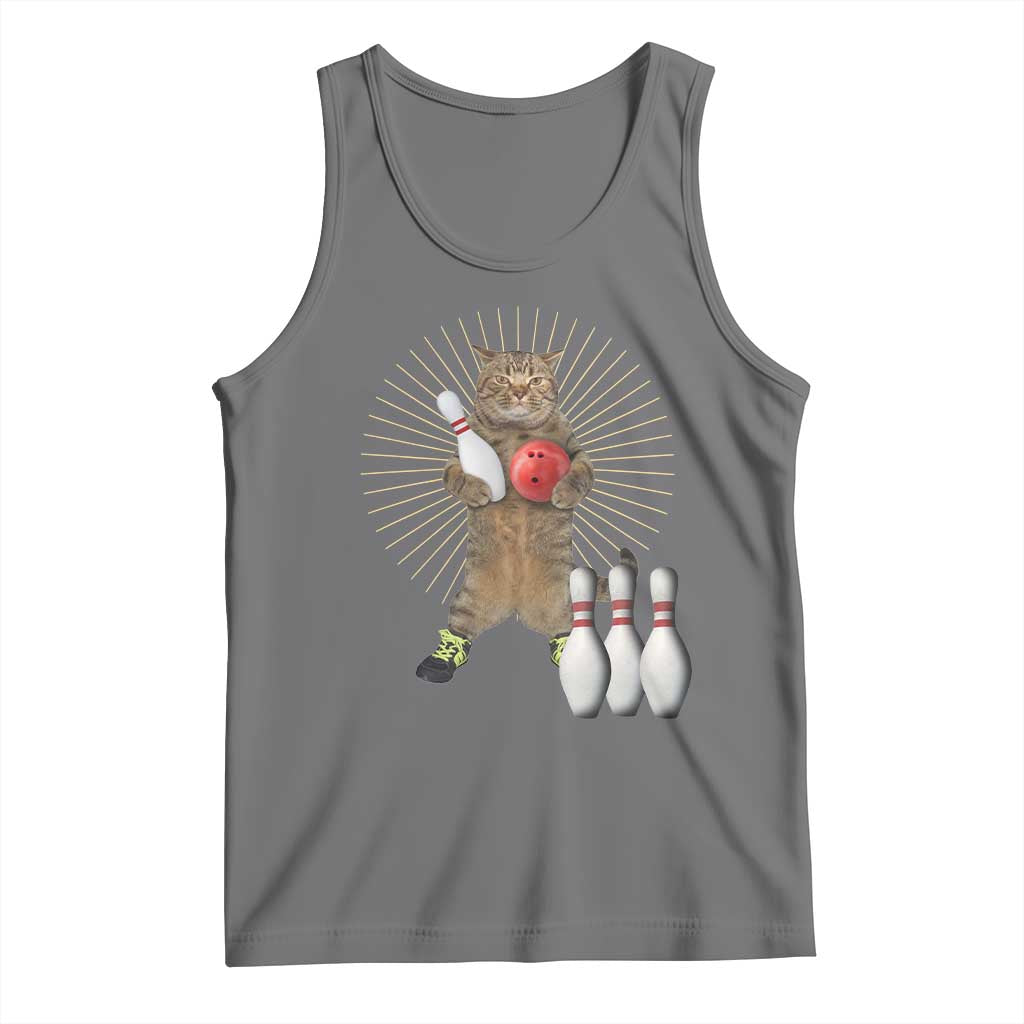 Funny Cat Bowling Meme Tank Top Gift For Bowlers TS12 Black Heather Print Your Wear