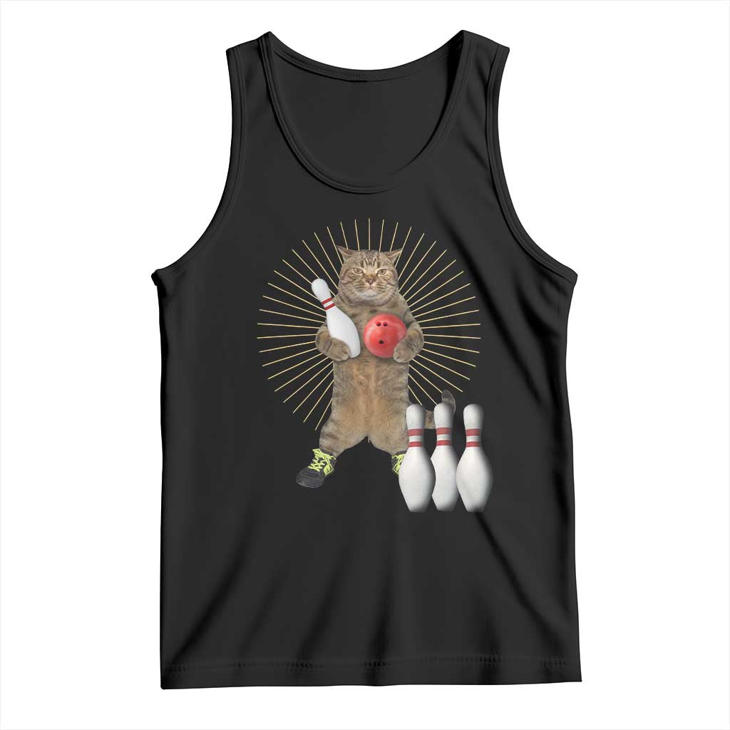 Funny Cat Bowling Meme Tank Top Gift For Bowlers TS12 Black Print Your Wear