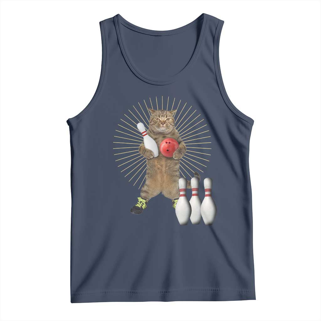 Funny Cat Bowling Meme Tank Top Gift For Bowlers TS12 Navy Print Your Wear