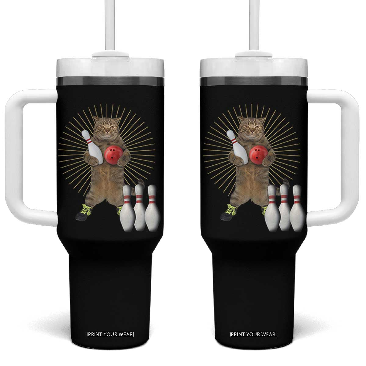 Funny Cat Bowling Meme Tumbler With Handle Gift For Bowlers TS12 One Size: 40 oz Black Print Your Wear