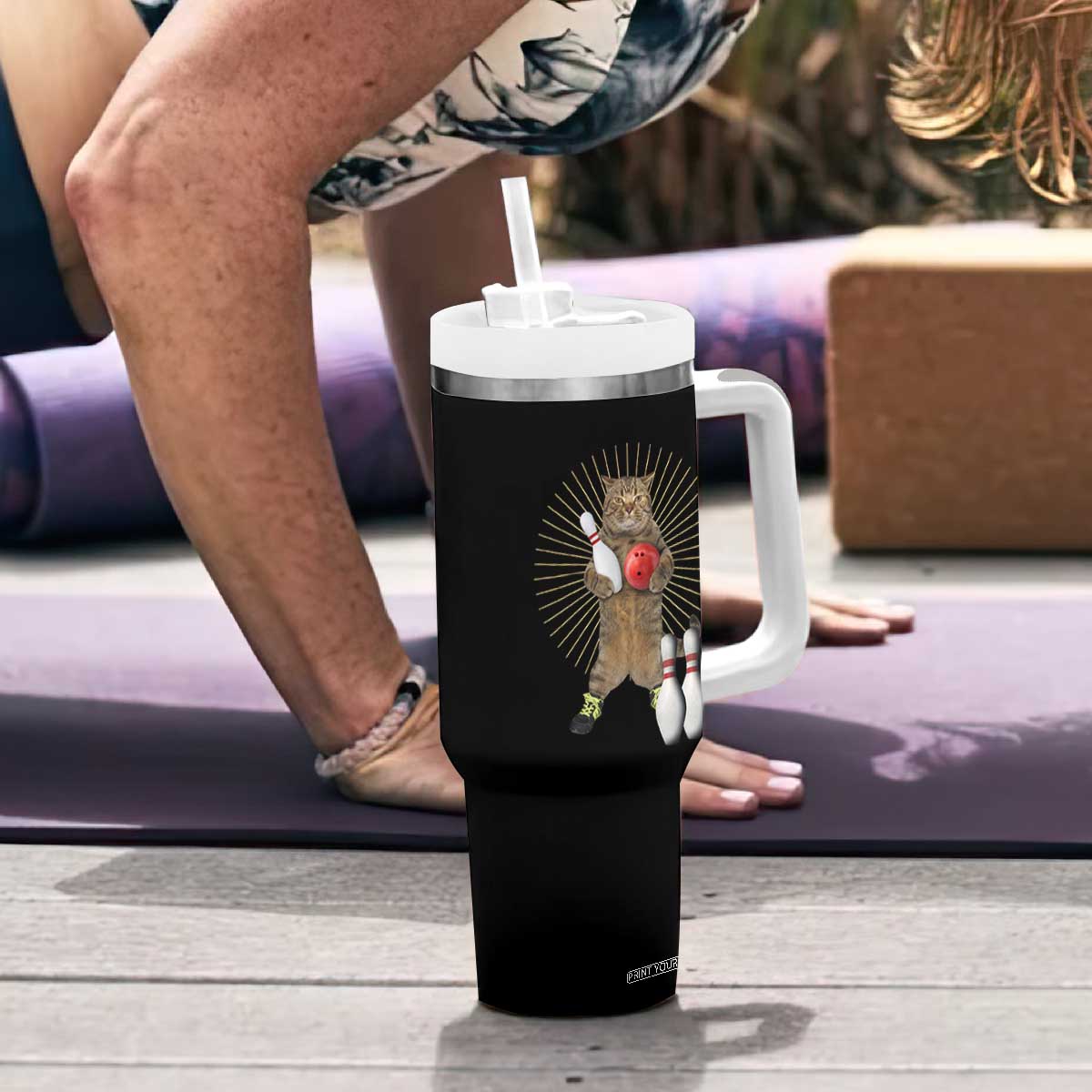 Funny Cat Bowling Meme Tumbler With Handle Gift For Bowlers TS12 Print Your Wear