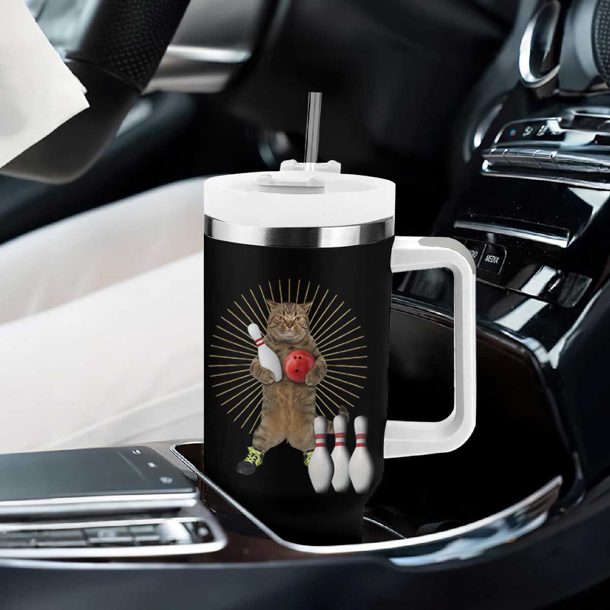 Funny Cat Bowling Meme Tumbler With Handle Gift For Bowlers TS12 Print Your Wear
